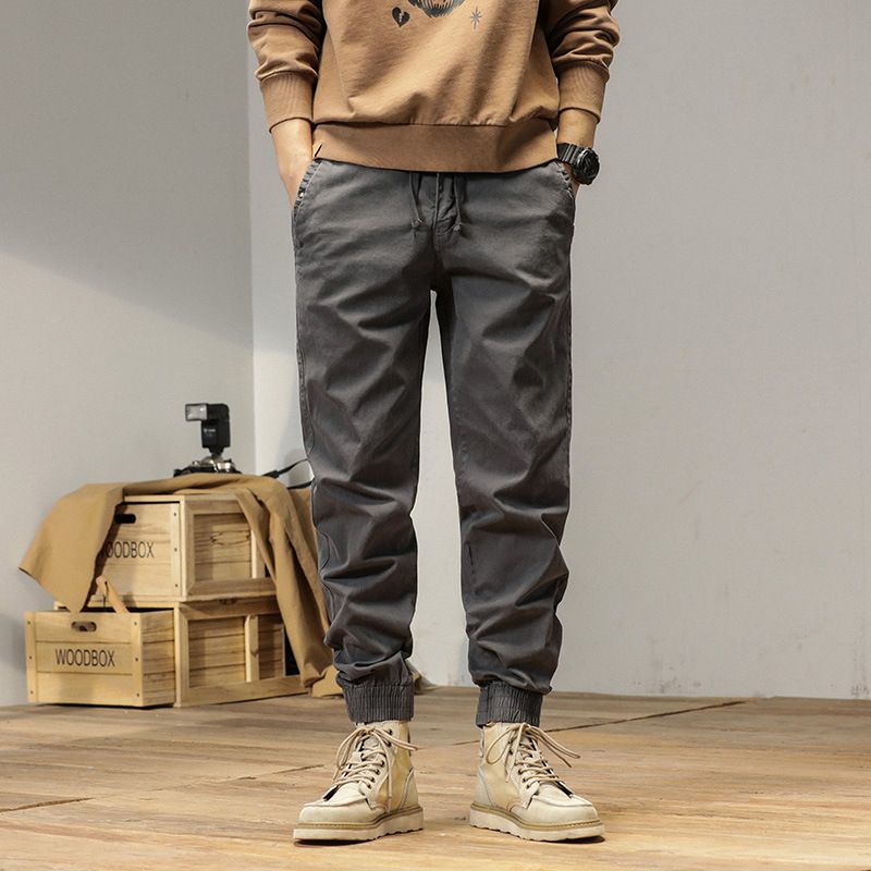 Wholesale Men's Slim Fit Embroidered Cargo Pants Work-Style Baggy Trousers with Wrinkled Technics Men's Camo Sweatpants Casual