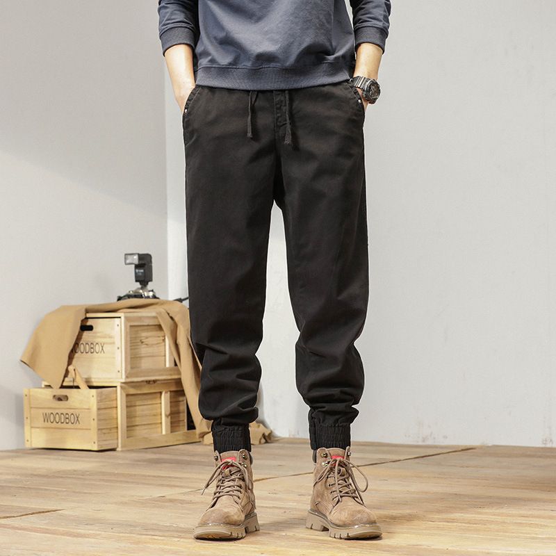 Wholesale Men's Slim Fit Embroidered Cargo Pants Work-Style Baggy Trousers with Wrinkled Technics Men's Camo Sweatpants Casual