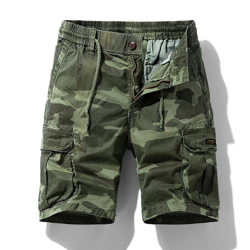 Authentic Camo Cargo Shorts Mens Relaxed Fit Versatility Mens Cargo Shorts Pants Heavy Hardware Cotton Spandex Men Casual Pants Shorts