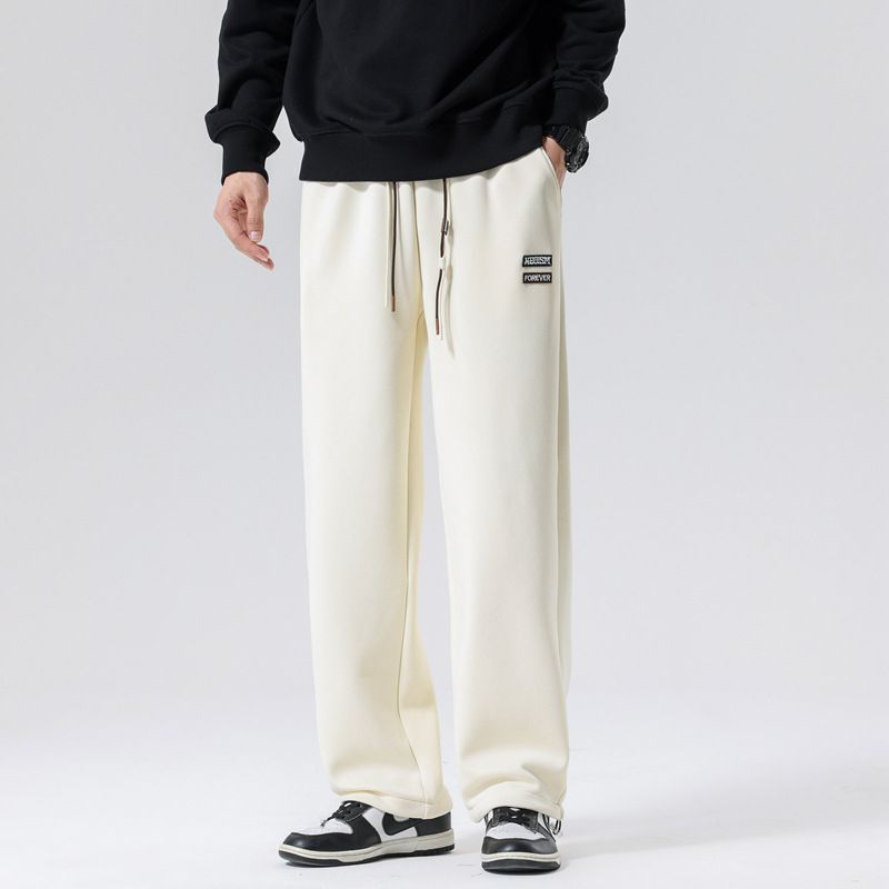 Polyester Black Straight Cut Wide Leg Sweatpants Custom Blank Plain Baggy Loose Fit Sweatpants Men Casual
