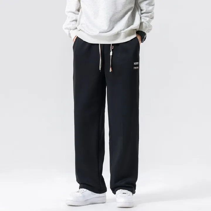 Polyester Black Straight Cut Wide Leg Sweatpants Custom Blank Plain Baggy Loose Fit Sweatpants Men Casual