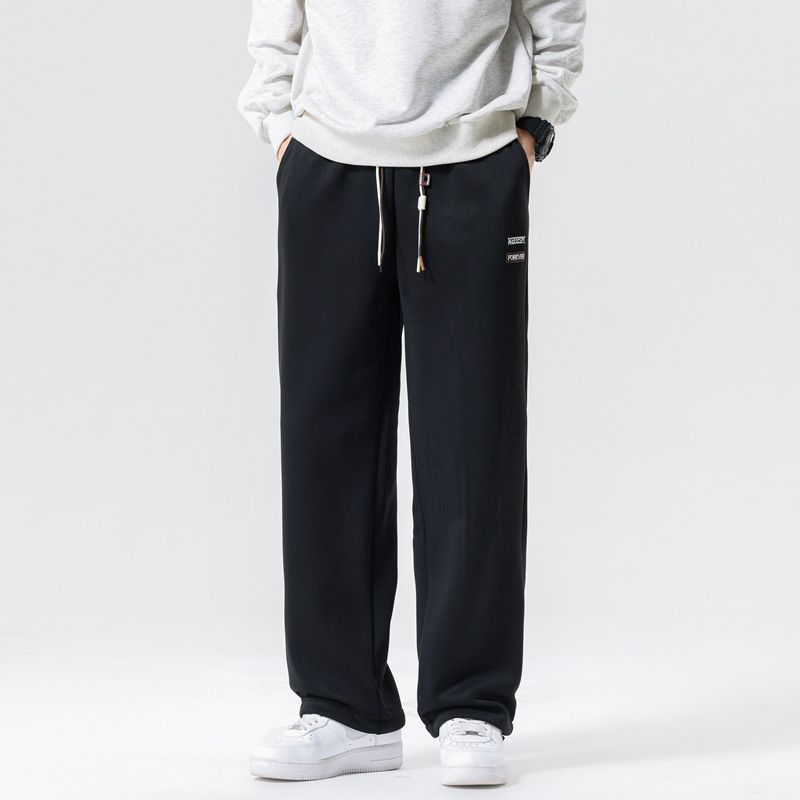 Polyester Black Straight Cut Wide Leg Sweatpants Custom Blank Plain Baggy Loose Fit Sweatpants Men Casual
