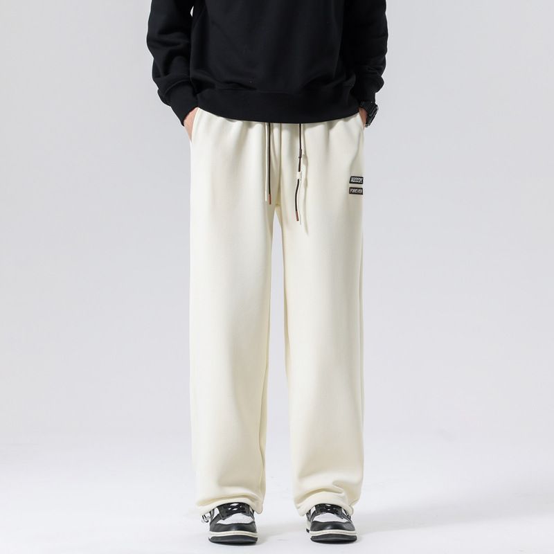 Polyester Black Straight Cut Wide Leg Sweatpants Custom Blank Plain Baggy Loose Fit Sweatpants Men Casual