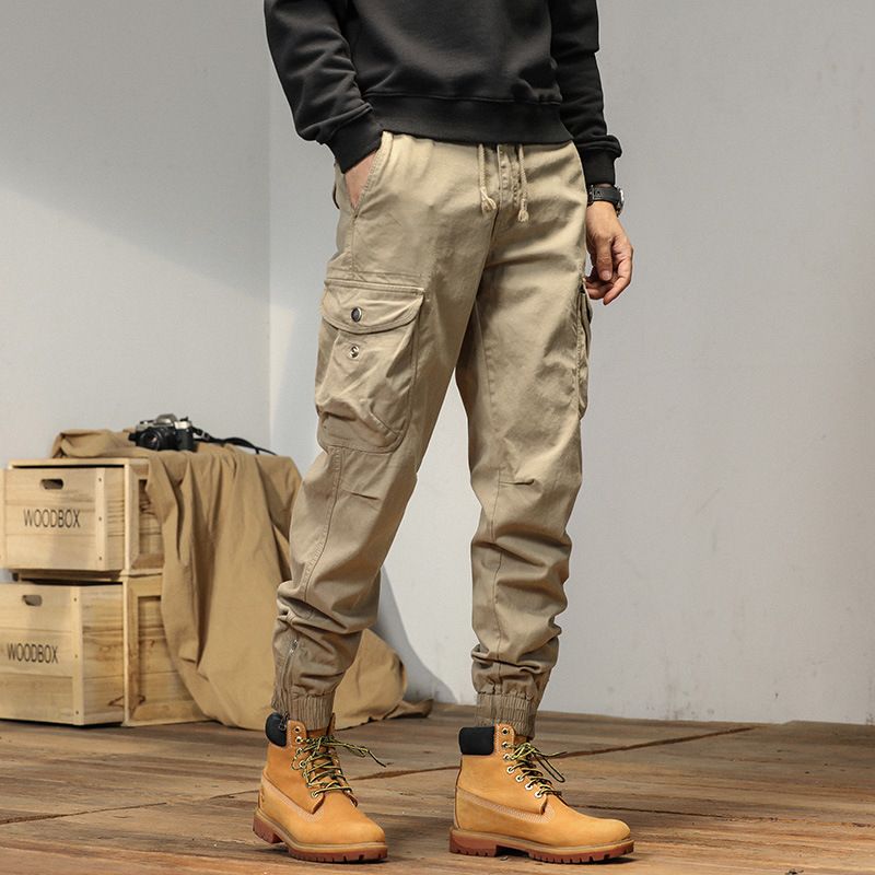 New Men Streetwear Zipper Leg Skinny Work Joggers Casual Trousers Multi Pockets Cotton Cargo Pants Casual