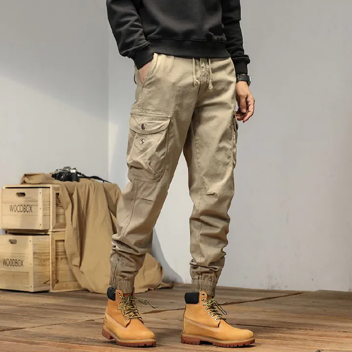 New Men Streetwear Zipper Leg Skinny Work Joggers Casual Trousers Multi Pockets Cotton Cargo Pants Casual