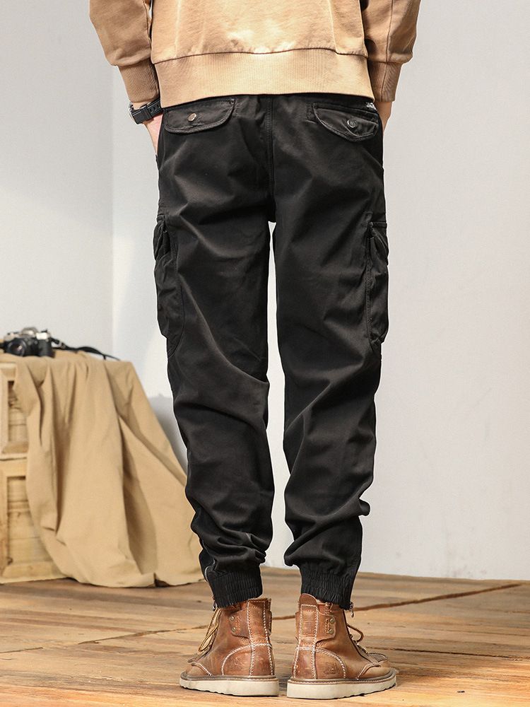 New Men Streetwear Zipper Leg Skinny Work Joggers Casual Trousers Multi Pockets Cotton Cargo Pants Casual