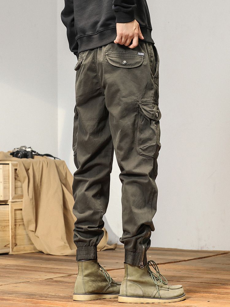 New Men Streetwear Zipper Leg Skinny Work Joggers Casual Trousers Multi Pockets Cotton Cargo Pants Casual