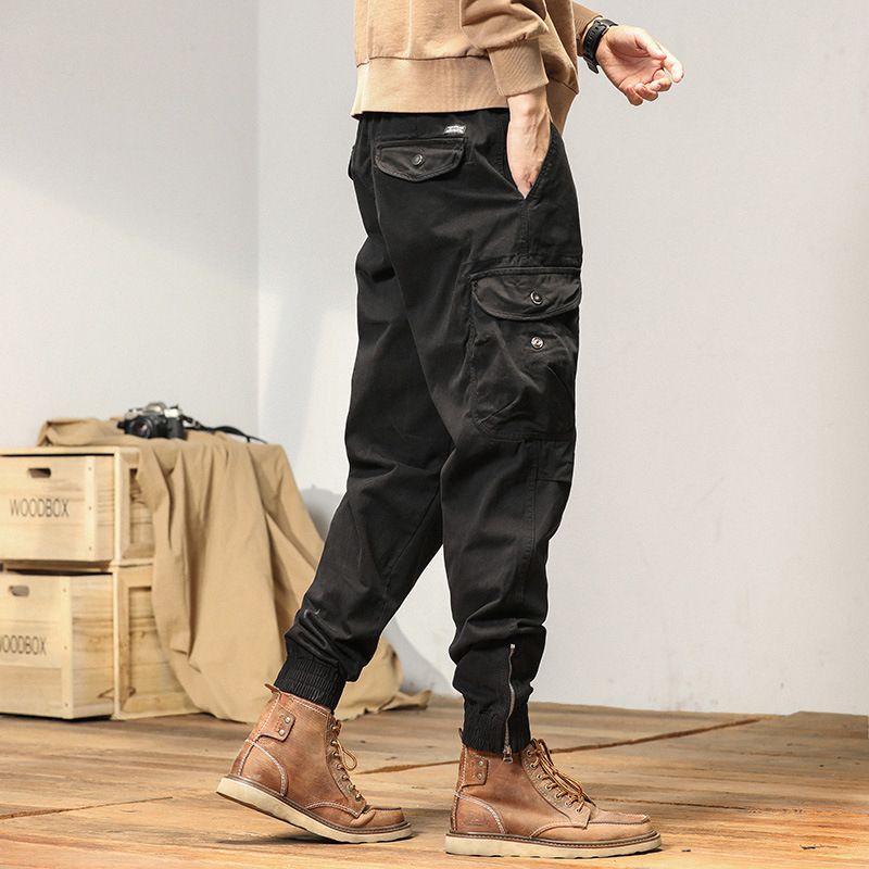 New Men Streetwear Zipper Leg Skinny Work Joggers Casual Trousers Multi Pockets Cotton Cargo Pants Casual