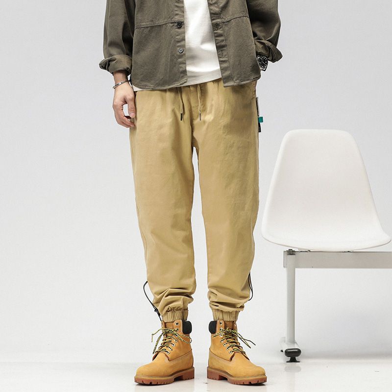 Washed Custom design Mens Loose Chino Pants &Trousers Custom Logo Elastic Waist Baggy Men Sport Pants Casual