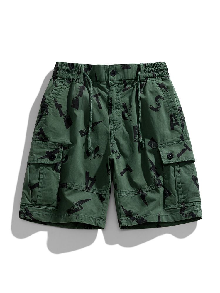 Hot selling American vintage letter printed cargo quarter pants sports casual cotton shorts for men Shorts