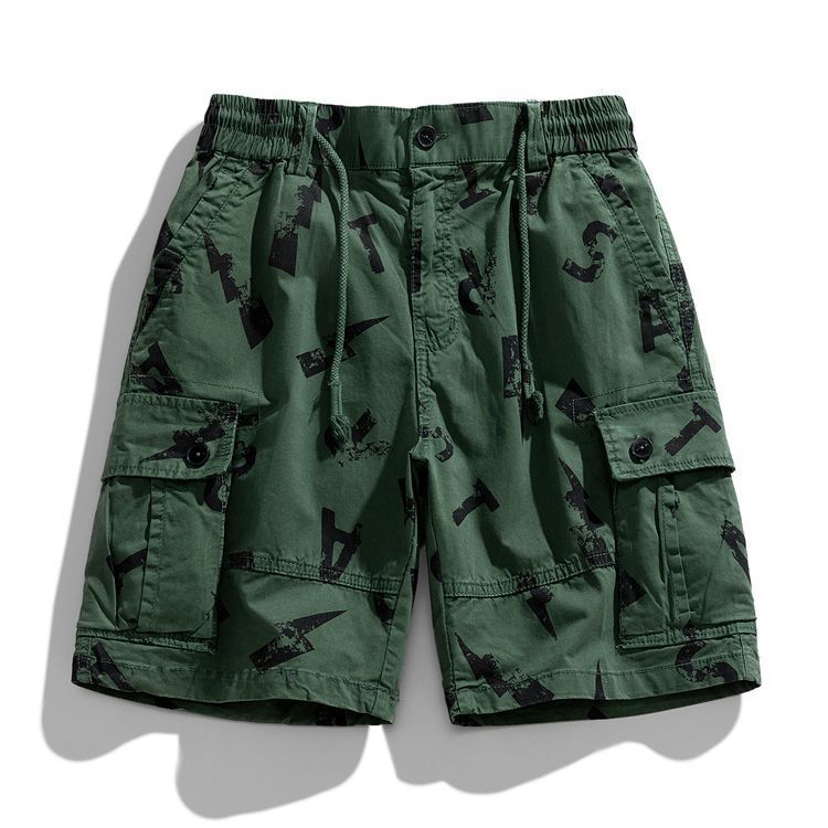 Hot selling American vintage letter printed cargo quarter pants sports casual cotton shorts for men Shorts