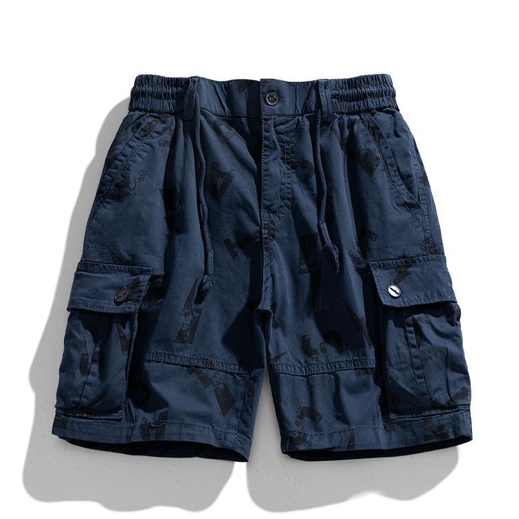 Hot selling American vintage letter printed cargo quarter pants sports casual cotton shorts for men Shorts