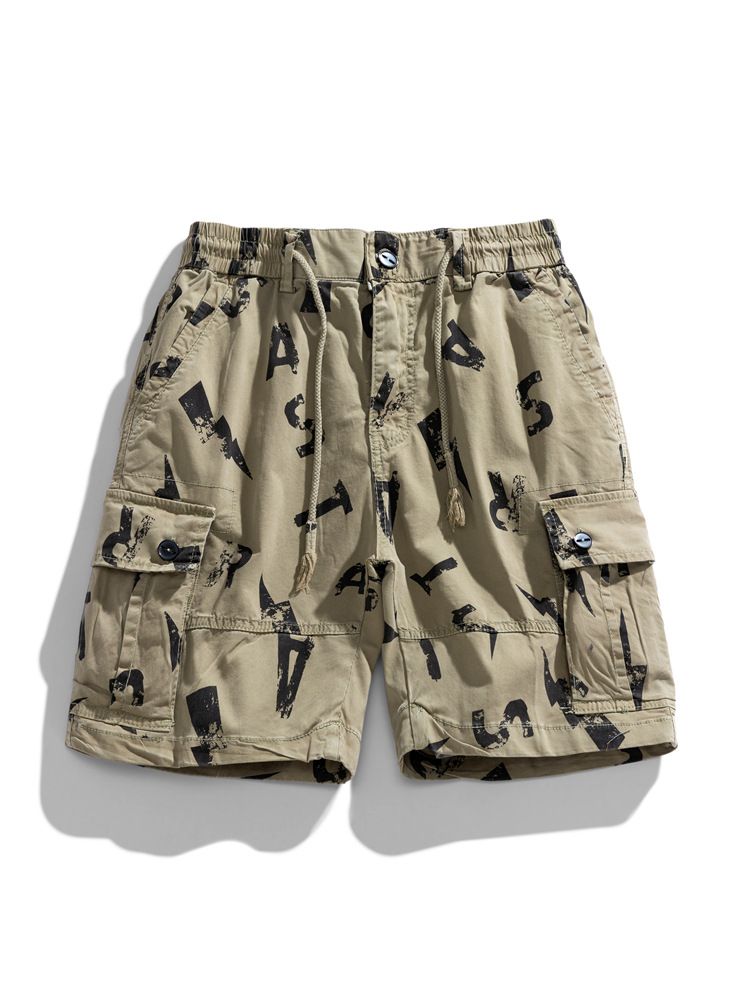 Hot selling American vintage letter printed cargo quarter pants sports casual cotton shorts for men Shorts