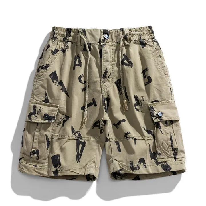 Hot selling American vintage letter printed cargo quarter pants sports casual cotton shorts for men Shorts