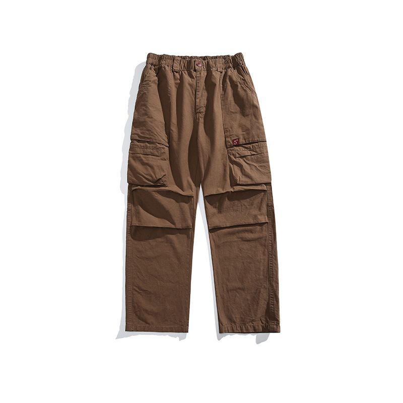Elastic Waist Straight Casual Pants Cargo Style 6 Pocket Cotton Loose High waist Baggy Cargo Pants for men Autumn  Casual