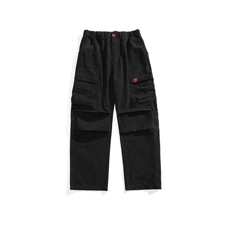 Elastic Waist Straight Casual Pants Cargo Style 6 Pocket Cotton Loose High waist Baggy Cargo Pants for men Autumn  Casual