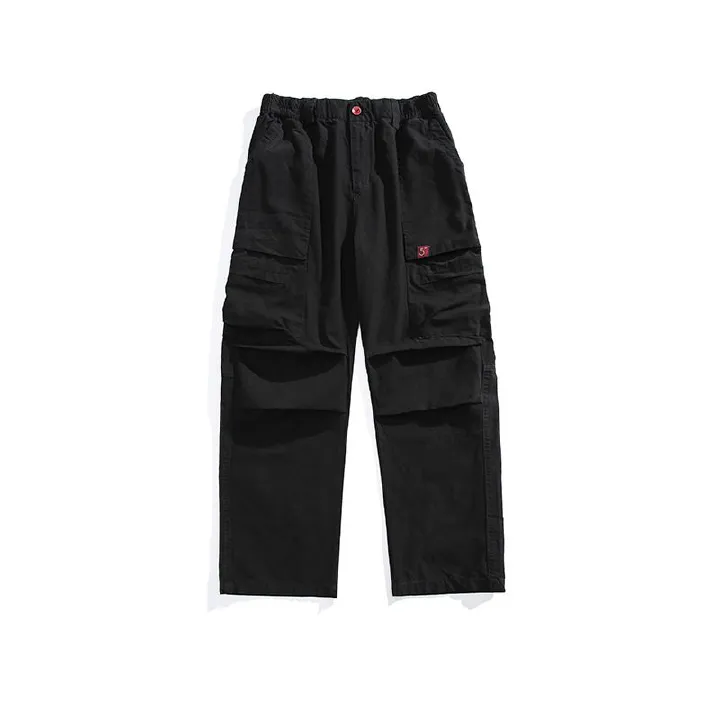 Elastic Waist Straight Casual Pants Cargo Style 6 Pocket Cotton Loose High waist Baggy Cargo Pants for men Autumn  Casual