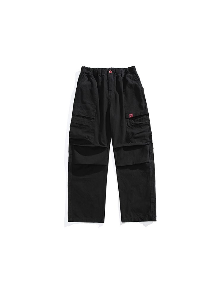 Elastic Waist Straight Casual Pants Cargo Style 6 Pocket Cotton Loose High waist Baggy Cargo Pants for men Autumn  Casual