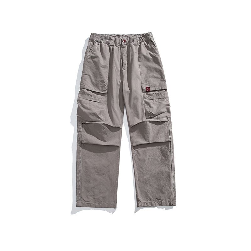 Elastic Waist Straight Casual Pants Cargo Style 6 Pocket Cotton Loose High waist Baggy Cargo Pants for men Autumn  Casual