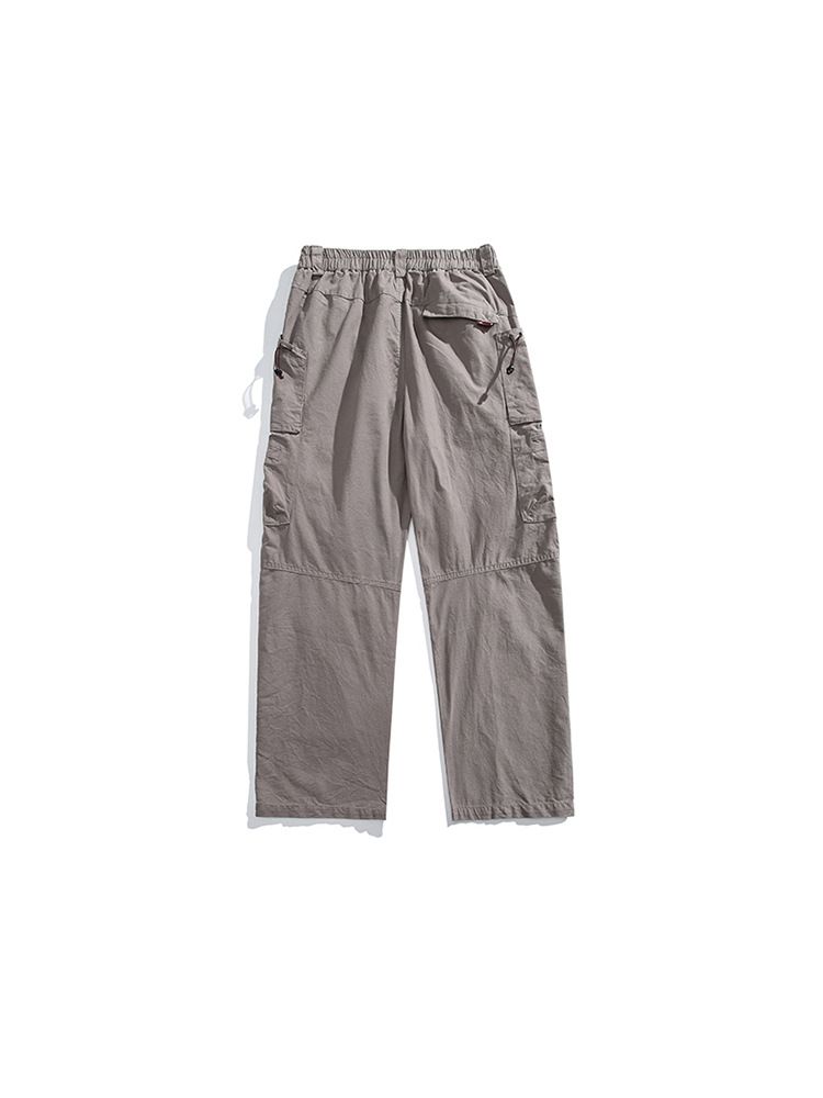 Elastic Waist Straight Casual Pants Cargo Style 6 Pocket Cotton Loose High waist Baggy Cargo Pants for men Autumn  Casual