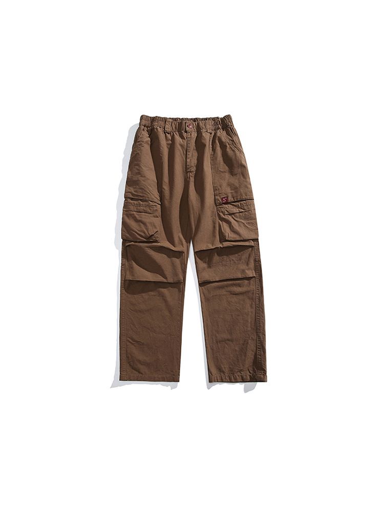 Elastic Waist Straight Casual Pants Cargo Style 6 Pocket Cotton Loose High waist Baggy Cargo Pants for men Autumn  Casual