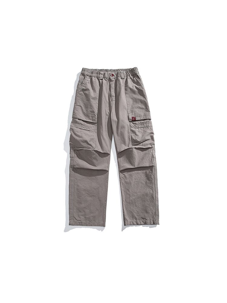 Elastic Waist Straight Casual Pants Cargo Style 6 Pocket Cotton Loose High waist Baggy Cargo Pants for men Autumn  Casual