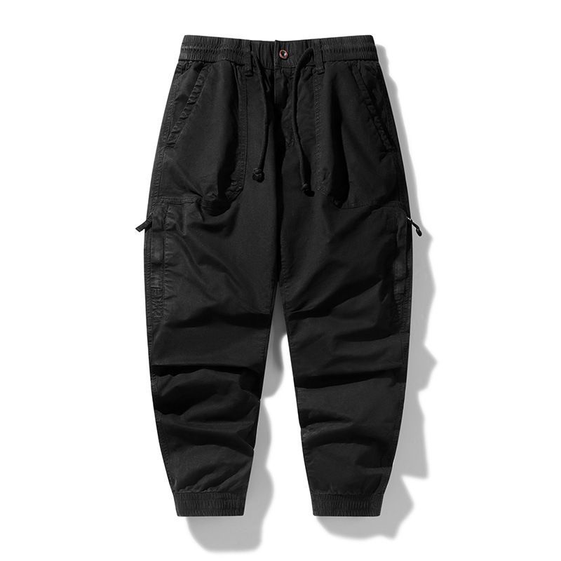 Multi pocket zippered ankle bound workwear pants solid color summer thin men's cargo pants cargo pants  Casual