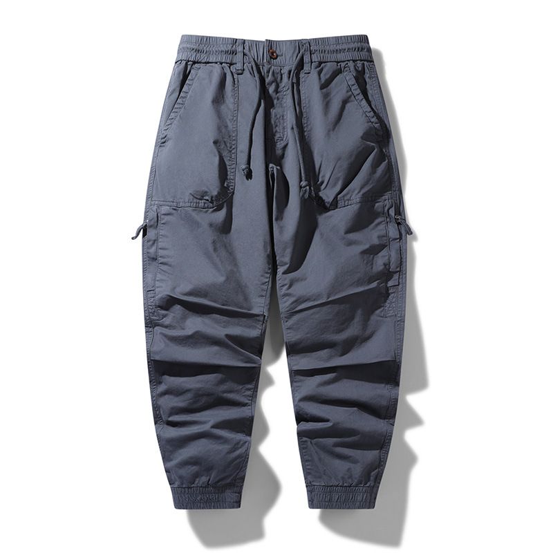 Multi pocket zippered ankle bound workwear pants solid color summer thin men's cargo pants cargo pants  Casual