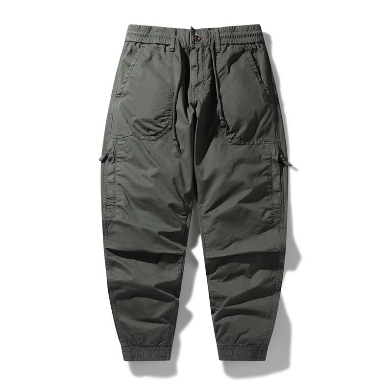 Multi pocket zippered ankle bound workwear pants solid color summer thin men's cargo pants cargo pants  Casual