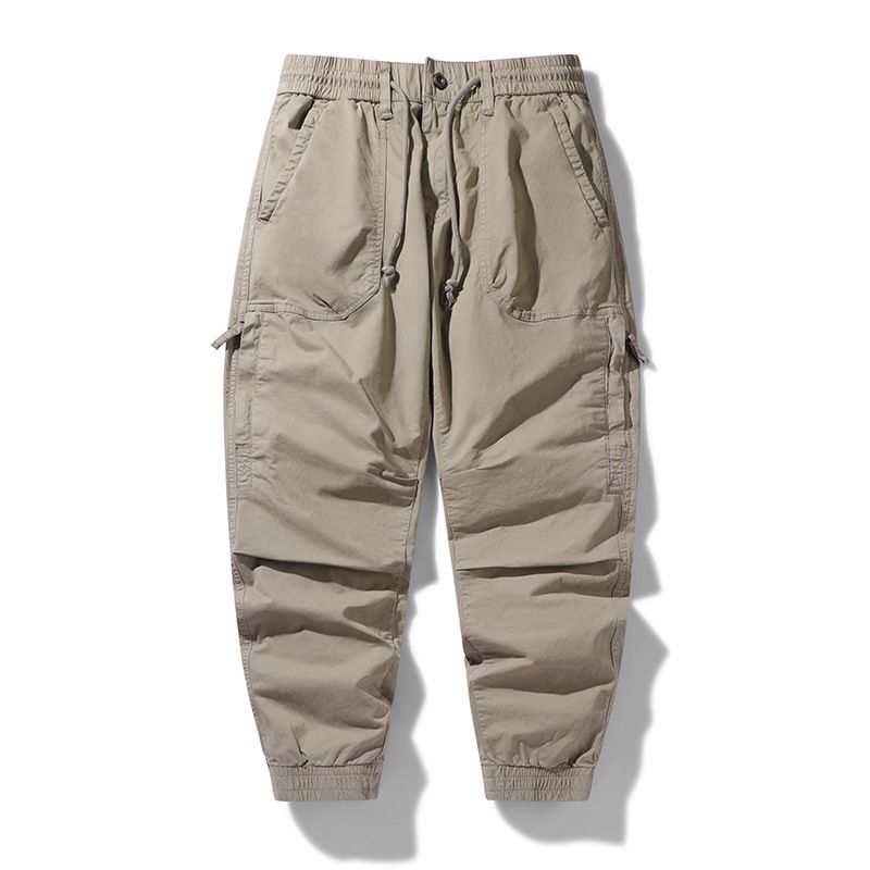 Multi pocket zippered ankle bound workwear pants solid color summer thin men's cargo pants cargo pants  Casual