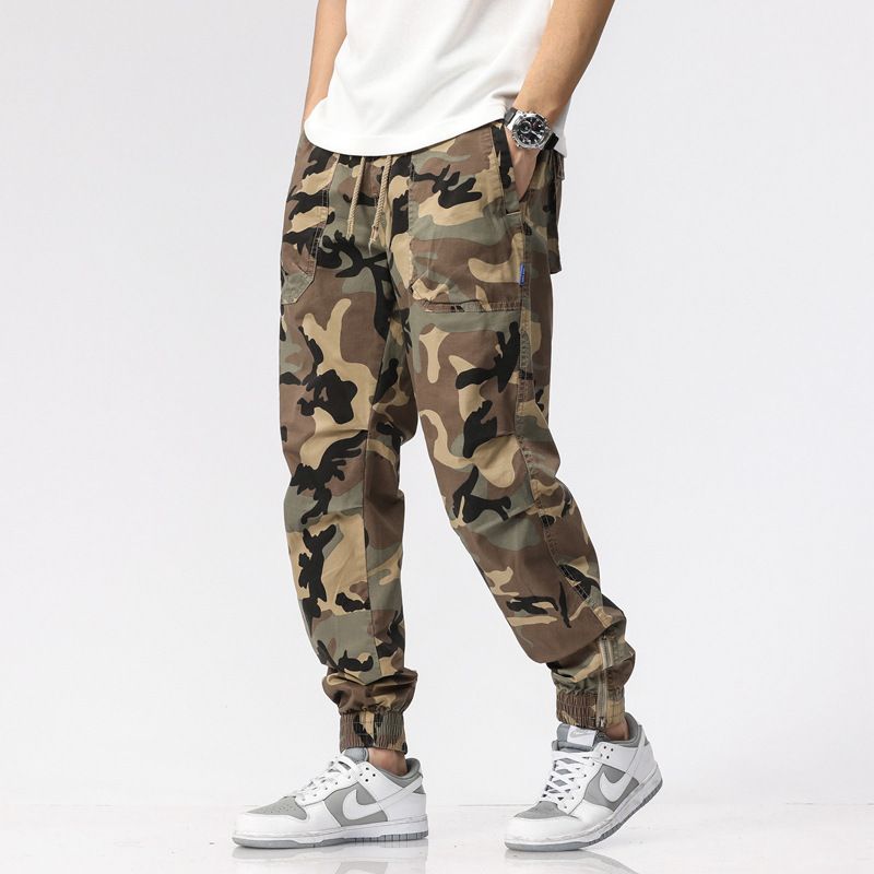 Plus size men's cargo pants casual Camouflage cropped trousers athleisure pants sports ankle banded pants Casual