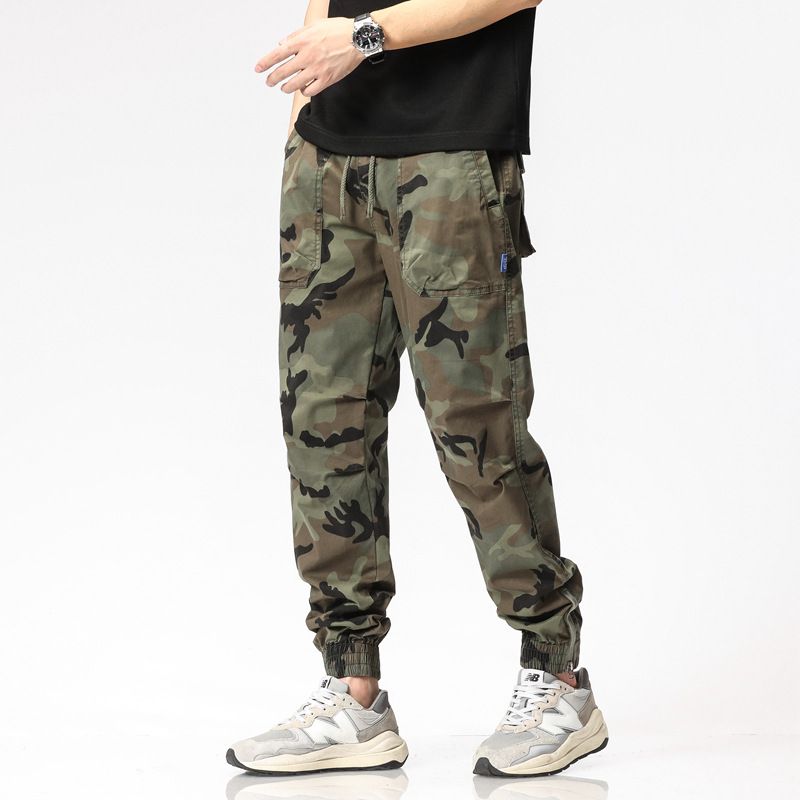 Plus size men's cargo pants casual Camouflage cropped trousers athleisure pants sports ankle banded pants Casual