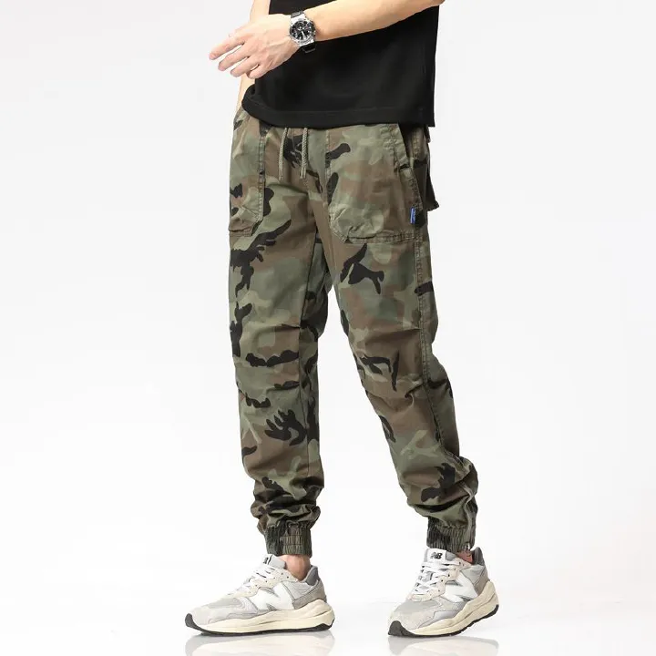 Plus size men's cargo pants casual Camouflage cropped trousers athleisure pants sports ankle banded pants Casual