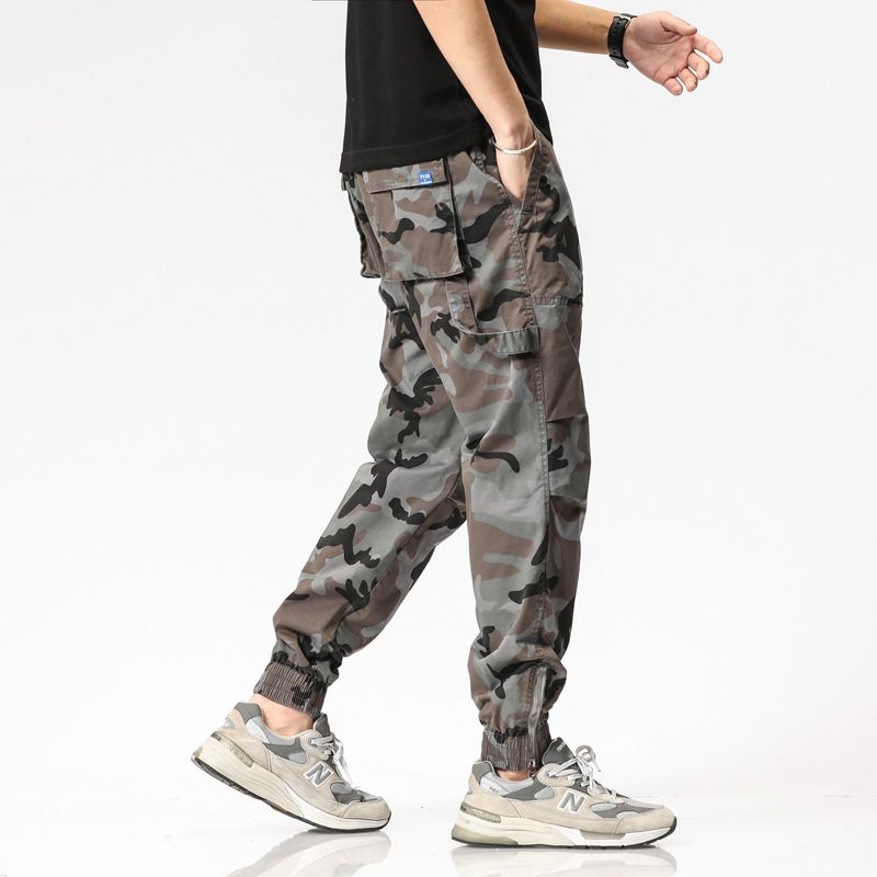 Plus size men's cargo pants casual Camouflage cropped trousers athleisure pants sports ankle banded pants Casual