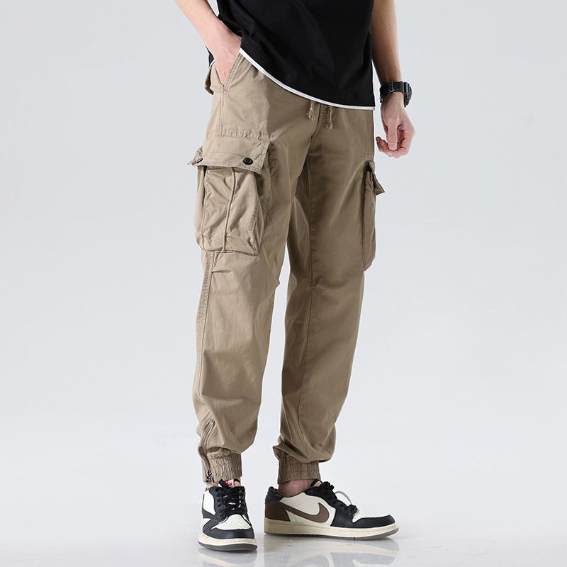 Heavy-Duty Hardware Man Pants Trousers Functional String Cargo Trousers Pants Authentic Ankle-tied Pant Solid Cargo Style Work Casual