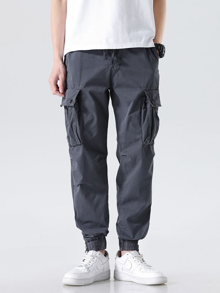 Heavy-Duty Hardware Man Pants Trousers Functional String Cargo Trousers Pants Authentic Ankle-tied Pant Solid Cargo Style Work Casual