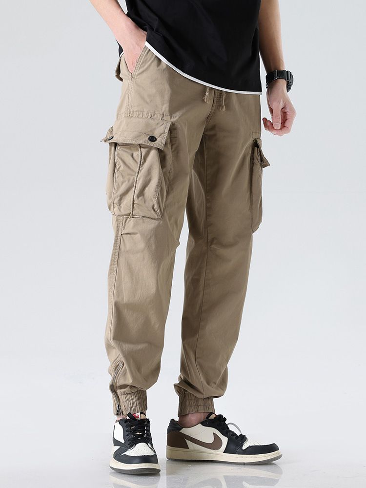Heavy-Duty Hardware Man Pants Trousers Functional String Cargo Trousers Pants Authentic Ankle-tied Pant Solid Cargo Style Work Casual