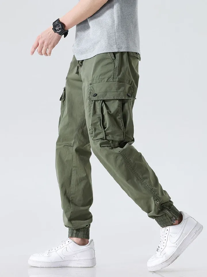 Heavy-Duty Hardware Man Pants Trousers Functional String Cargo Trousers Pants Authentic Ankle-tied Pant Solid Cargo Style Work Casual