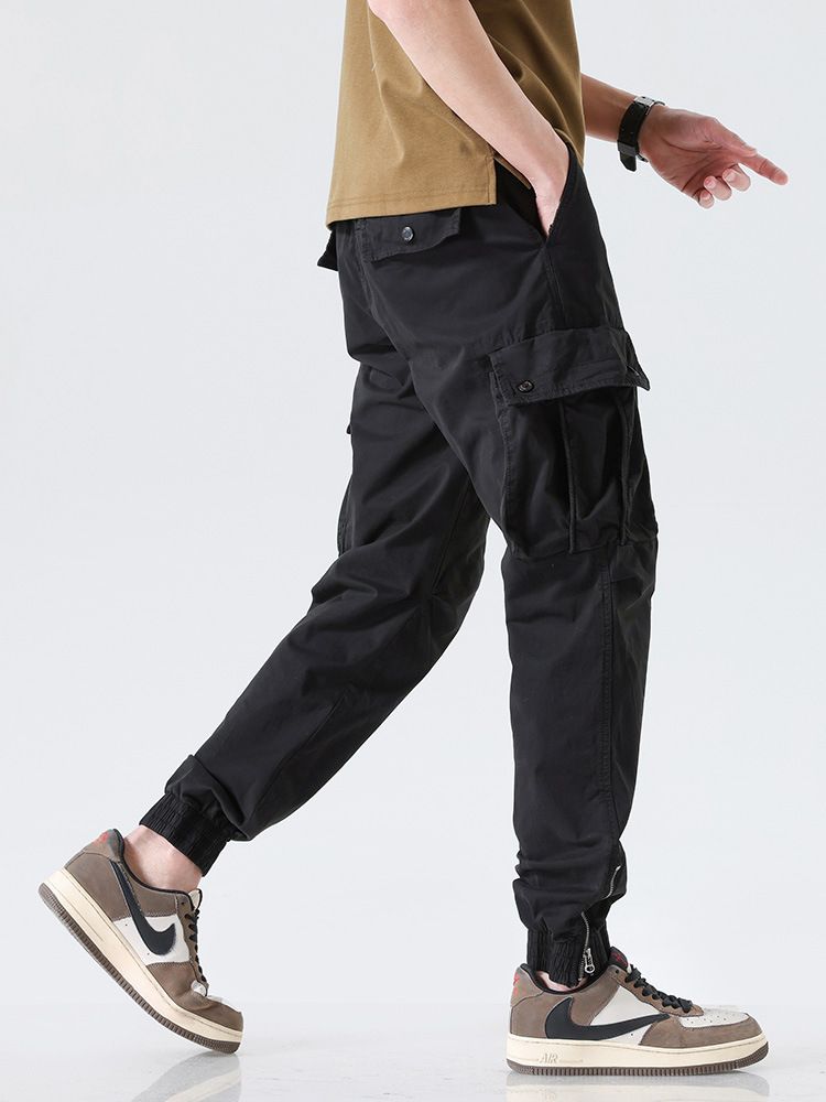 Heavy-Duty Hardware Man Pants Trousers Functional String Cargo Trousers Pants Authentic Ankle-tied Pant Solid Cargo Style Work Casual