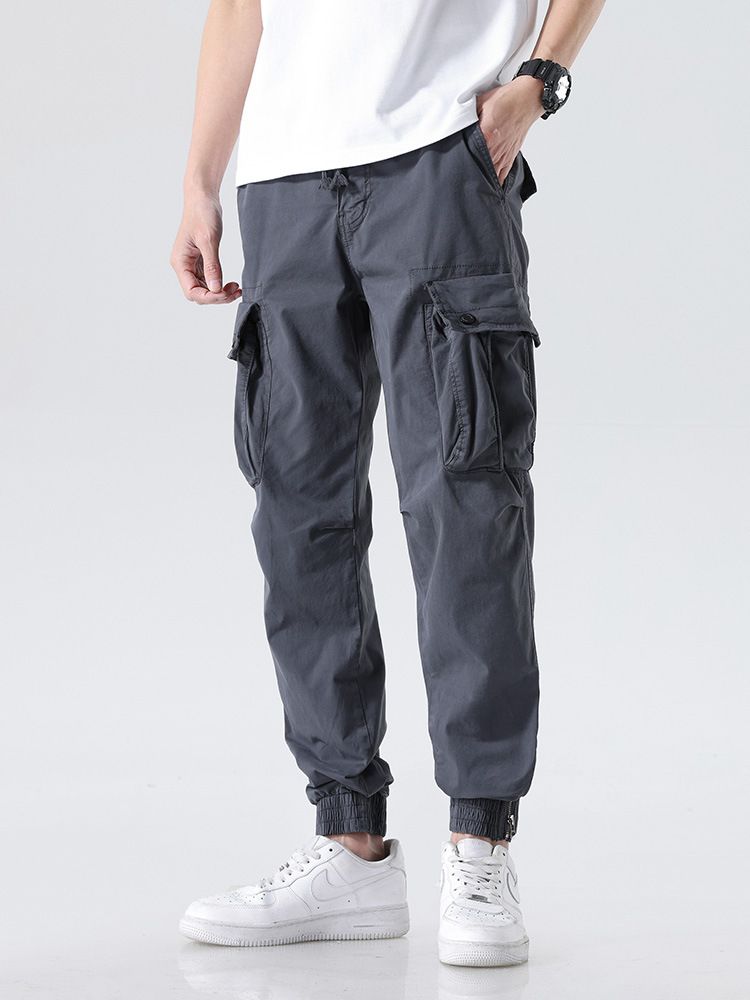 Heavy-Duty Hardware Man Pants Trousers Functional String Cargo Trousers Pants Authentic Ankle-tied Pant Solid Cargo Style Work Casual