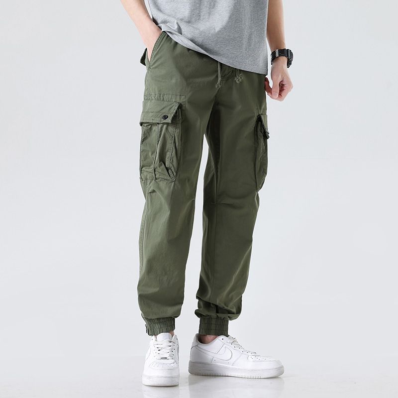 Heavy-Duty Hardware Man Pants Trousers Functional String Cargo Trousers Pants Authentic Ankle-tied Pant Solid Cargo Style Work Casual