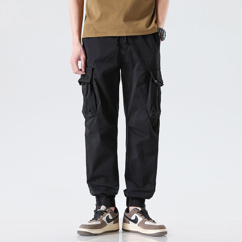 Heavy-Duty Hardware Man Pants Trousers Functional String Cargo Trousers Pants Authentic Ankle-tied Pant Solid Cargo Style Work Casual