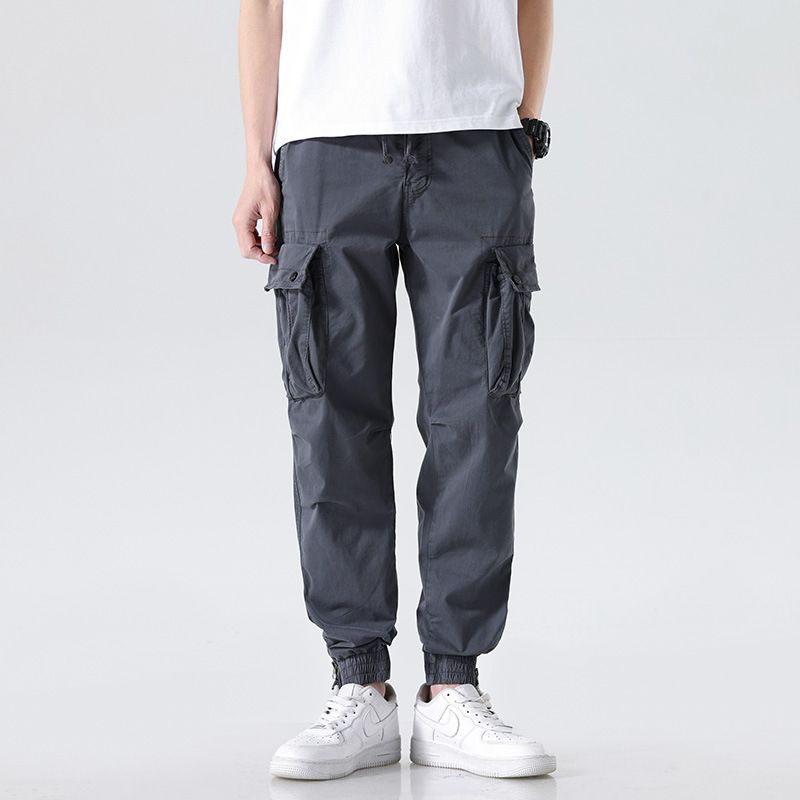 Heavy-Duty Hardware Man Pants Trousers Functional String Cargo Trousers Pants Authentic Ankle-tied Pant Solid Cargo Style Work Casual