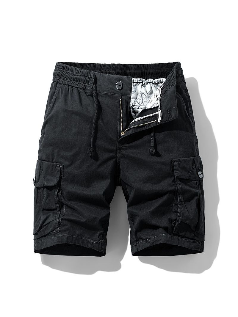 Cargo shorts men's loose straight leg casual short pants Summer men wear Drawstring pants Shorts