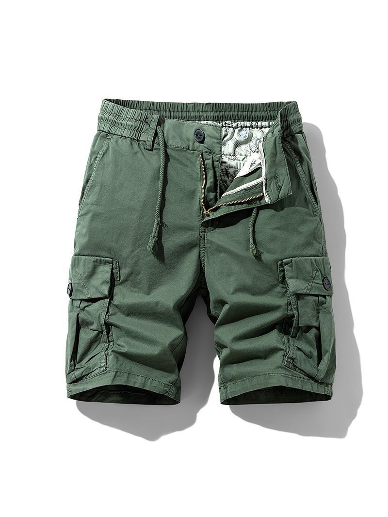 Cargo shorts men's loose straight leg casual short pants Summer men wear Drawstring pants Shorts