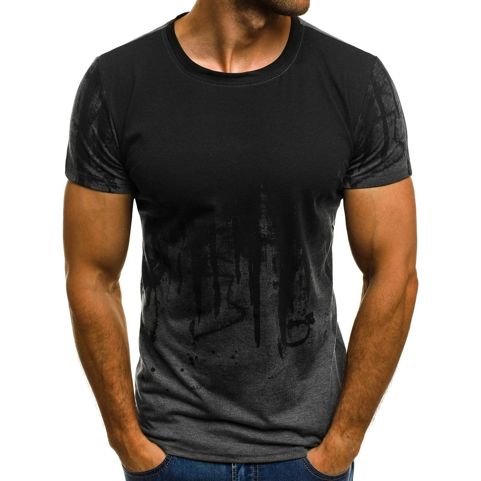 New Fashion Long Sleeve T-Shirt Personality Printing Two Tone Wholesale Hem Round Neck Muscle Fitness Mens Gym T-Shirts