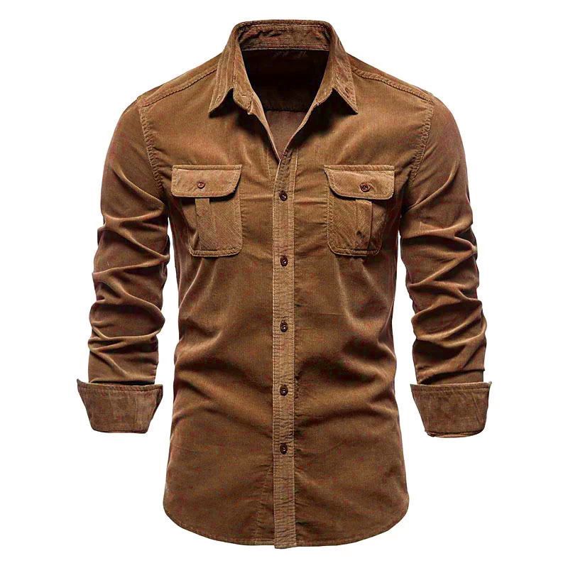 Men's Autumn Cotton Basic Corduroy Business Shirt Slim Fit Casual Long Sleeve Coat for Men Shirts