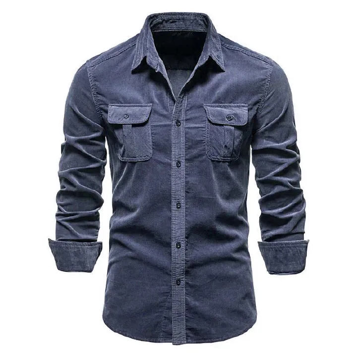 Men's Autumn Cotton Basic Corduroy Business Shirt Slim Fit Casual Long Sleeve Coat for Men Shirts