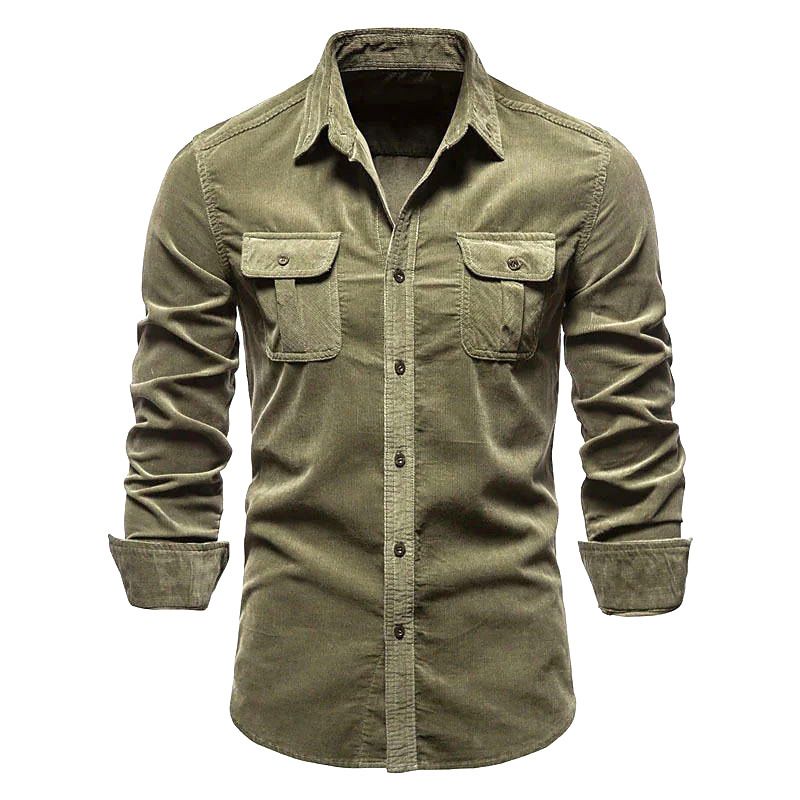 Men's Autumn Cotton Basic Corduroy Business Shirt Slim Fit Casual Long Sleeve Coat for Men Shirts