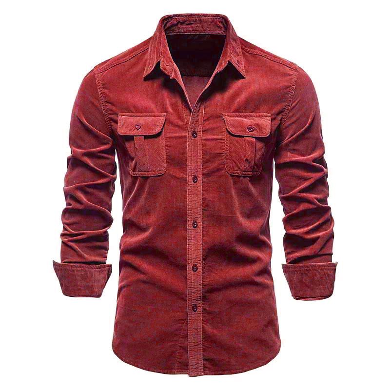 Men's Autumn Cotton Basic Corduroy Business Shirt Slim Fit Casual Long Sleeve Coat for Men Shirts